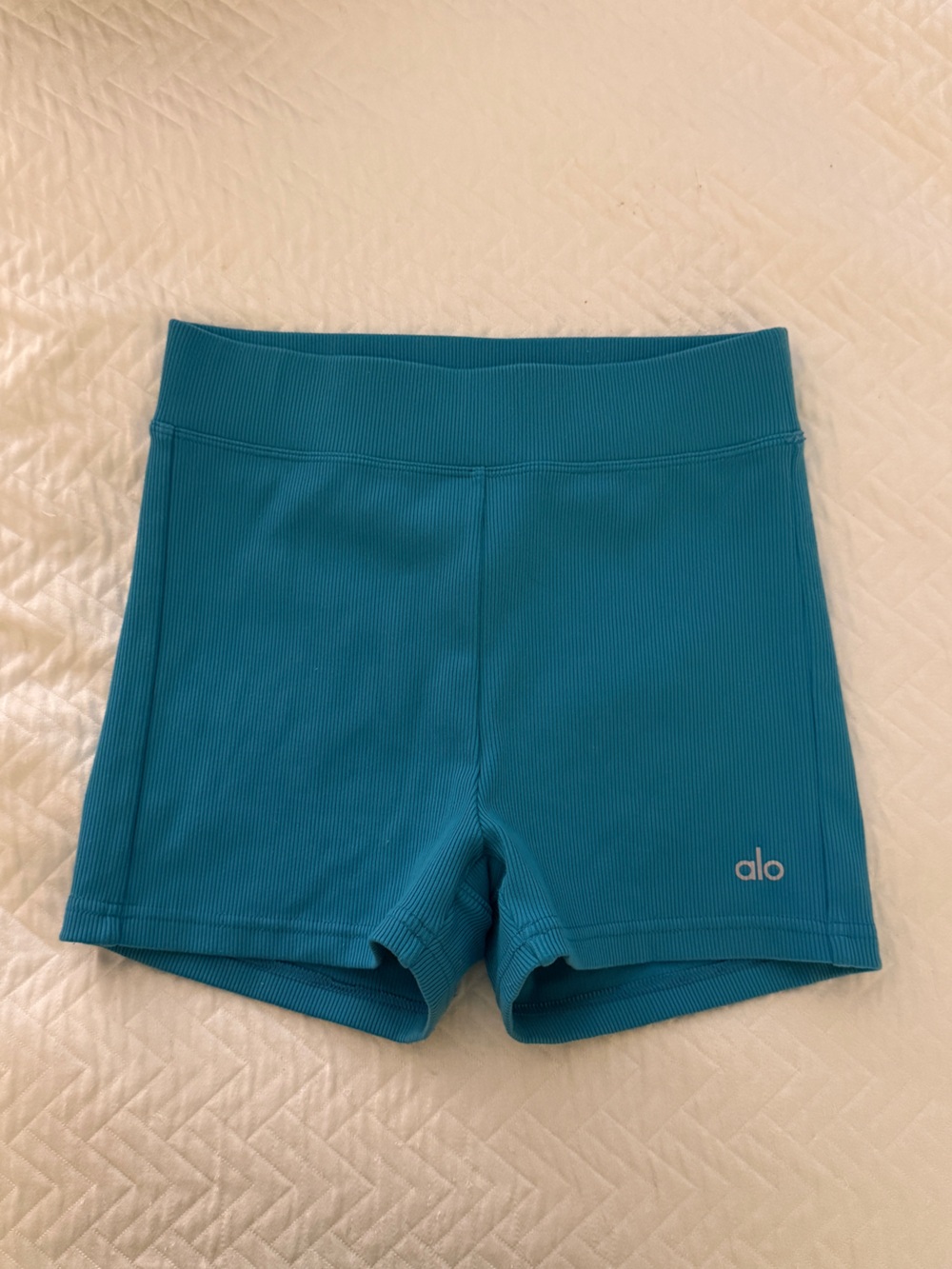 ALO Yoga Ribbed High-Rise Bike Shorts — Teal
